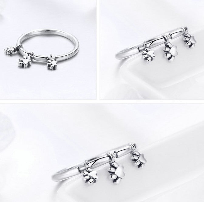 Sterling Silver Animal Dog Footprints Finger Rings