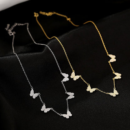 S925 silver personalized butterfly pendant tassel necklace women's cool style bow clavicle chain