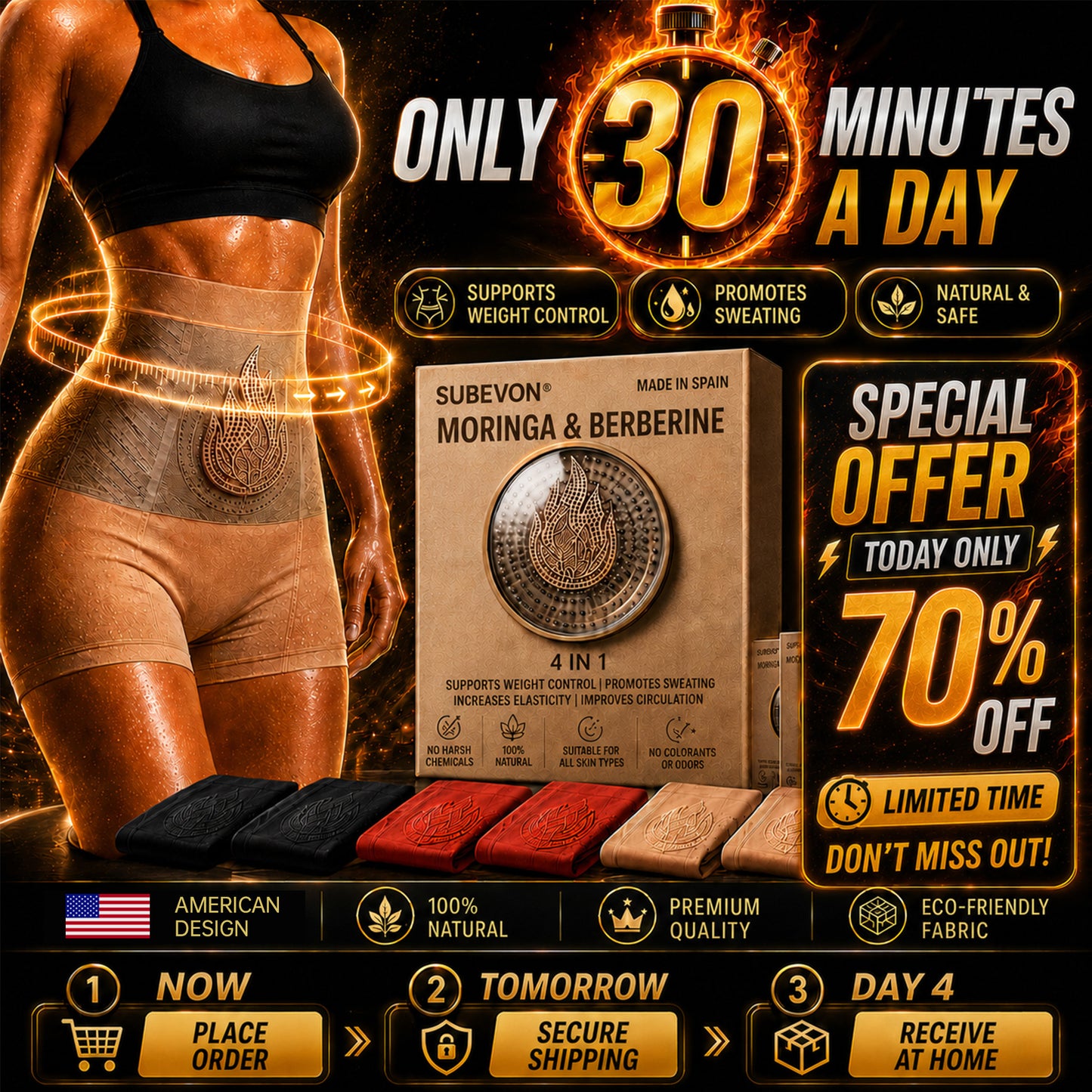 🎁SUBEVON® 2026 Edition Black Gold Luxury 4-in-1 Fat-Burning Shorts with Moringa, Berberine and Sculpting Micro-Particle Technology