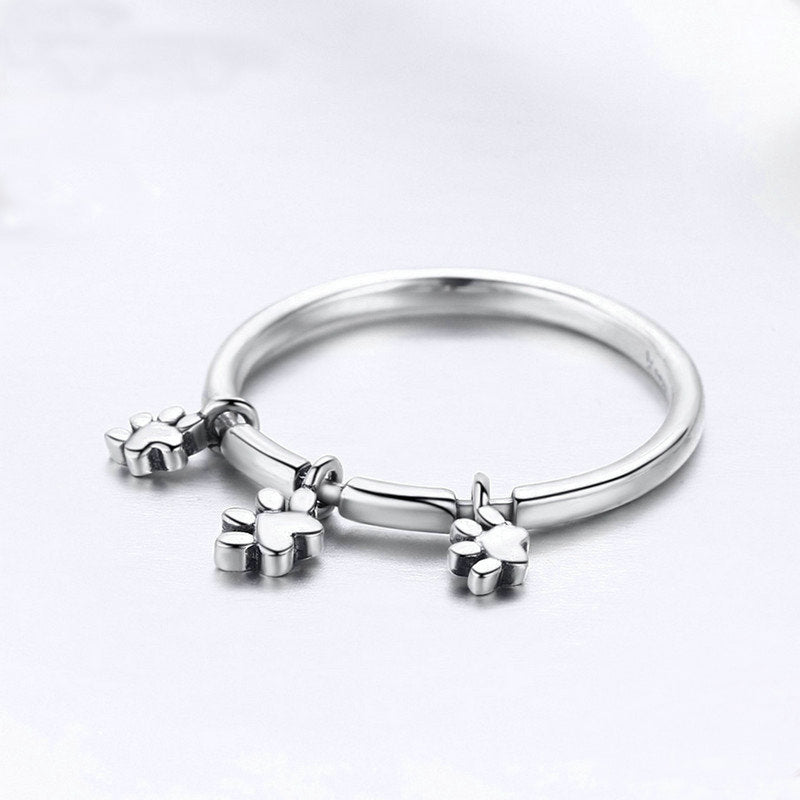 Sterling Silver Animal Dog Footprints Finger Rings