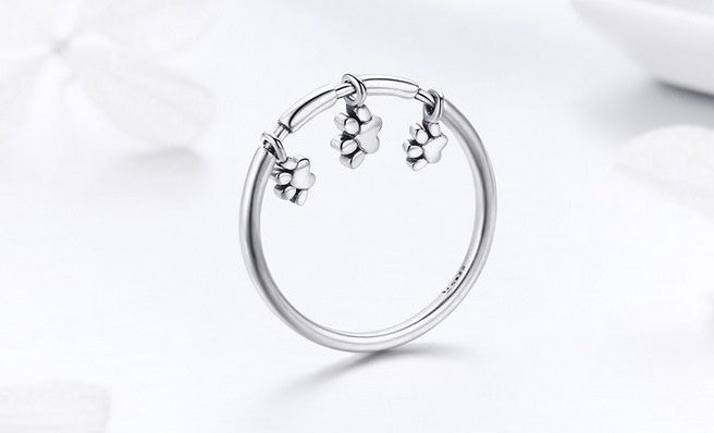Sterling Silver Animal Dog Footprints Finger Rings