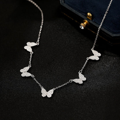 S925 silver personalized butterfly pendant tassel necklace women's cool style bow clavicle chain