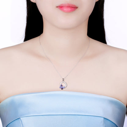 Lekani Sterling Silver s925 Necklace Crystal European And American Popular Purple Light Magic Butterfly Clavicle Chain Female