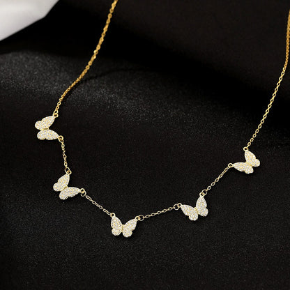 S925 silver personalized butterfly pendant tassel necklace women's cool style bow clavicle chain