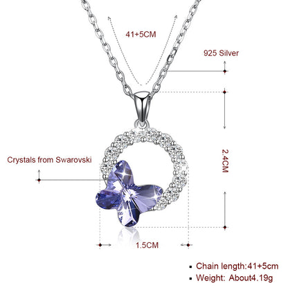 Lekani Sterling Silver s925 Necklace Crystal European And American Popular Purple Light Magic Butterfly Clavicle Chain Female
