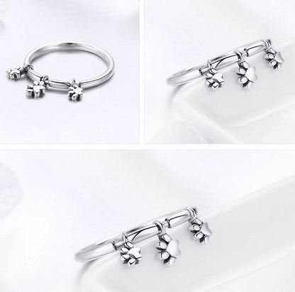 Sterling Silver Animal Dog Footprints Finger Rings