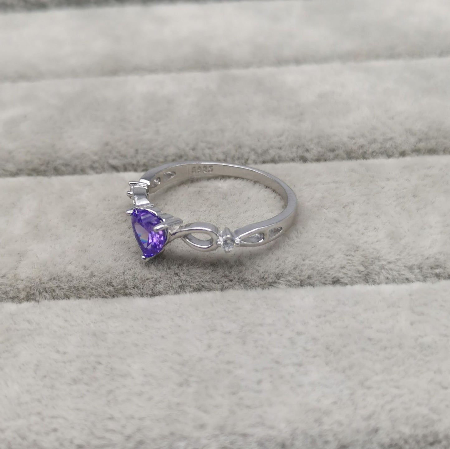 S925 Sterling Silver Natural Amethyst Heart Ring Fashion Simple Ladies Gemstone Ring