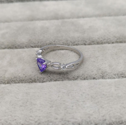 S925 Sterling Silver Natural Amethyst Heart Ring Fashion Simple Ladies Gemstone Ring