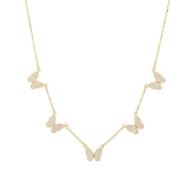 S925 silver personalized butterfly pendant tassel necklace women's cool style bow clavicle chain