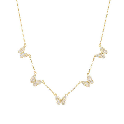 S925 silver personalized butterfly pendant tassel necklace women's cool style bow clavicle chain