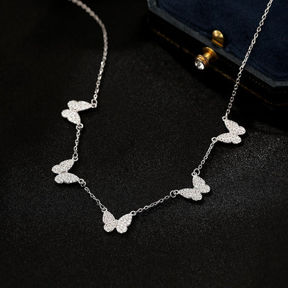 S925 silver personalized butterfly pendant tassel necklace women's cool style bow clavicle chain