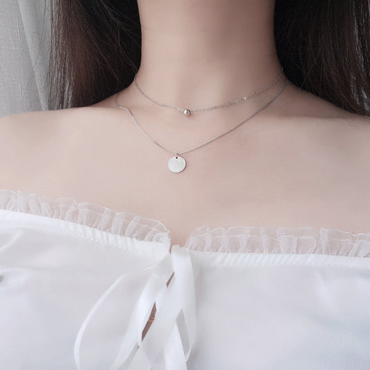Modian Simple Design Beads Ball Coin 925 Sterling Silver Pendant for Women Girl Double Layer Basic Chain Necklace Fine Jewelry